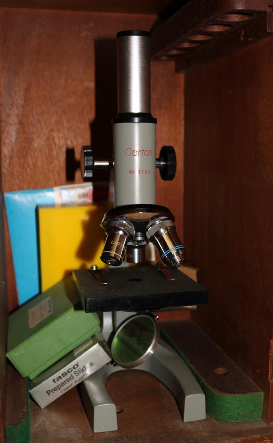 Carton students microscope in case with slides and objectives